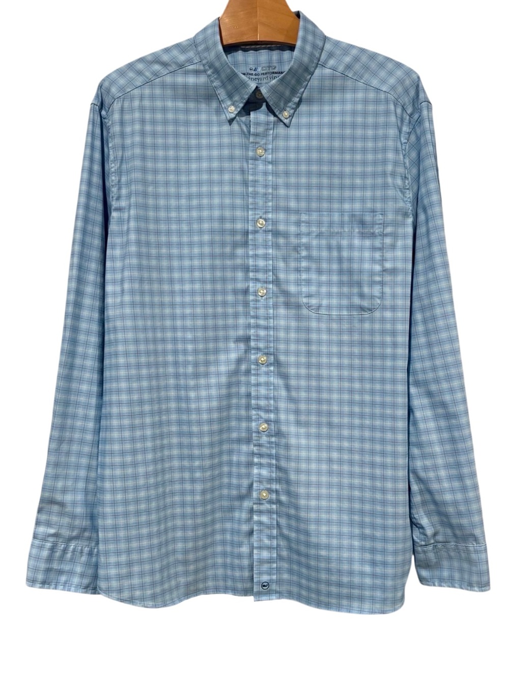 Vineyard Vines brrr Shirt OTG Cooling Blue Plaid Large